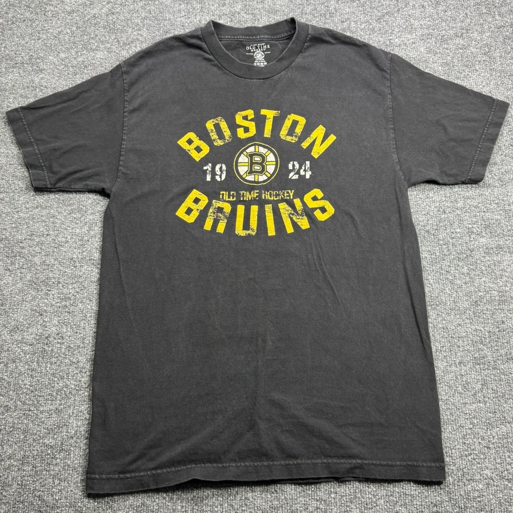 Boston Bruins Old Time Hockey T Shirt Mens L Black Distressed Graphic NHL
